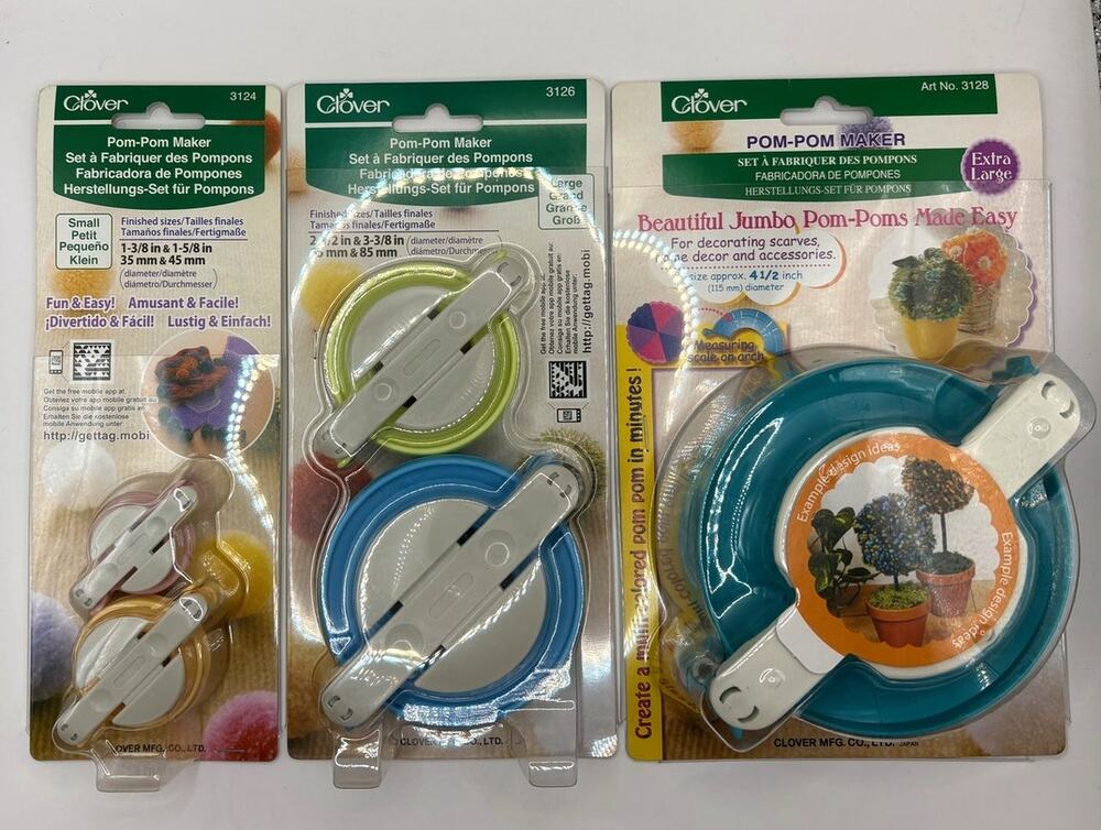 Clover Pom-Pom Maker Bundle Small Large Extra Large 3124 3126 3128 New